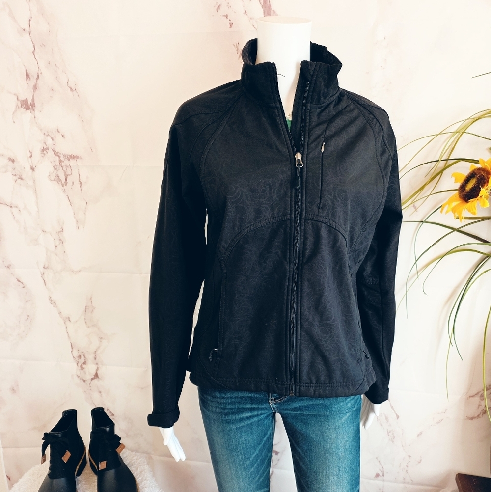 Double Diamond Black Softshell Jacket Small Outdoor Hiking Zip Front Warm Small